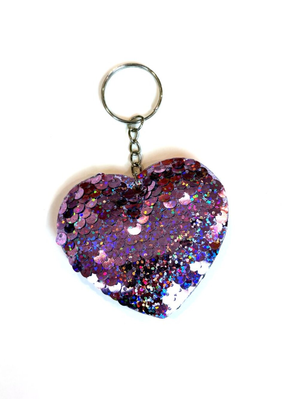 Stylish pink purple sequin heart keychain bag charm. New - Picture 9 of 9